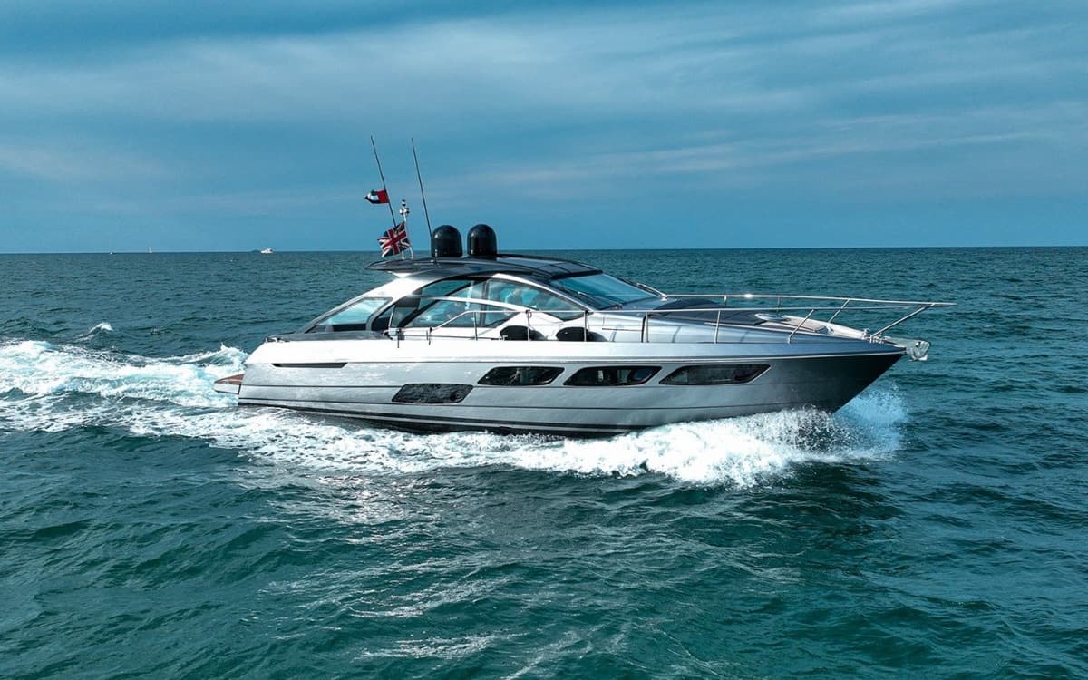 Pershing 5X Shark Grey, our sportiest charter yacht in Dubai