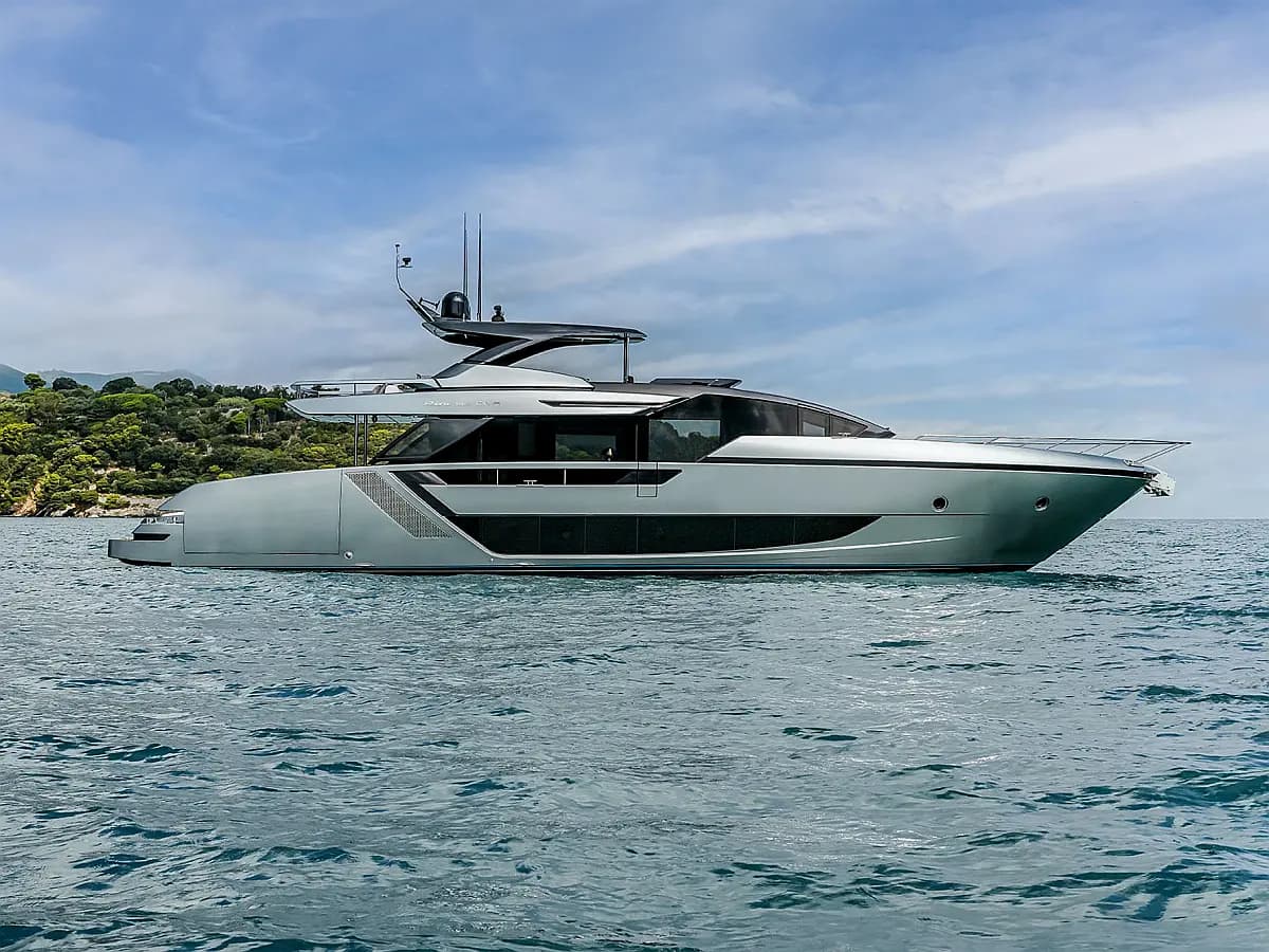 Riva 82 Diva ZY Nautica Diva, one of our private charter yachts, underway off Dubai